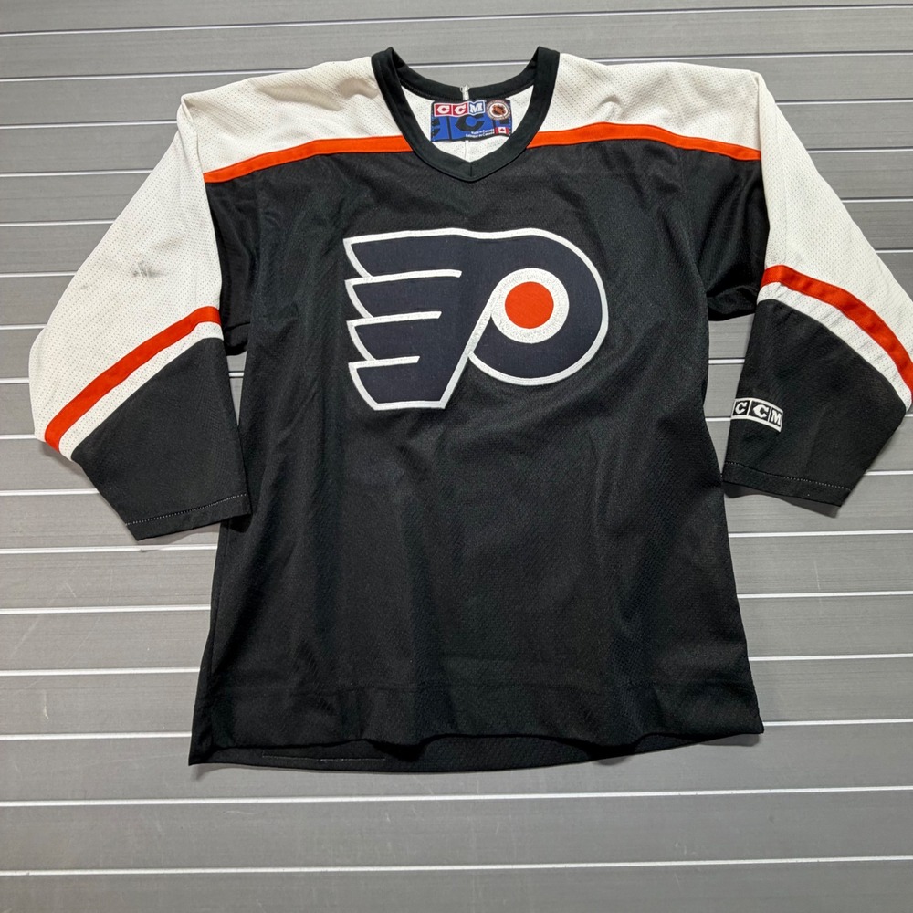 Vintage CCM Philadelphia Flyers NHL Hockey Jersey Mens Medium Black White Orange